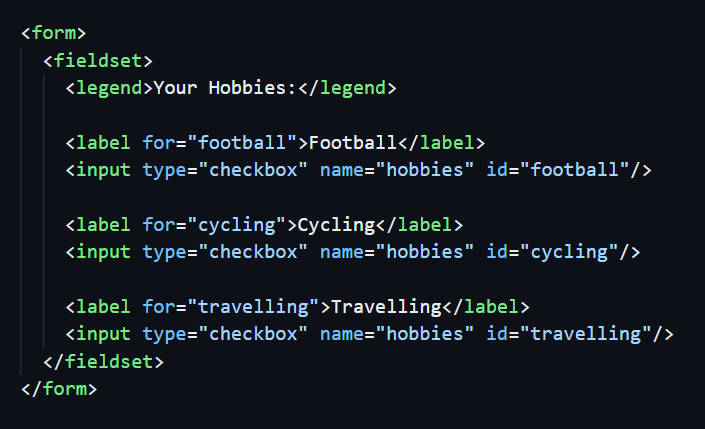 HTML code of checkbox type