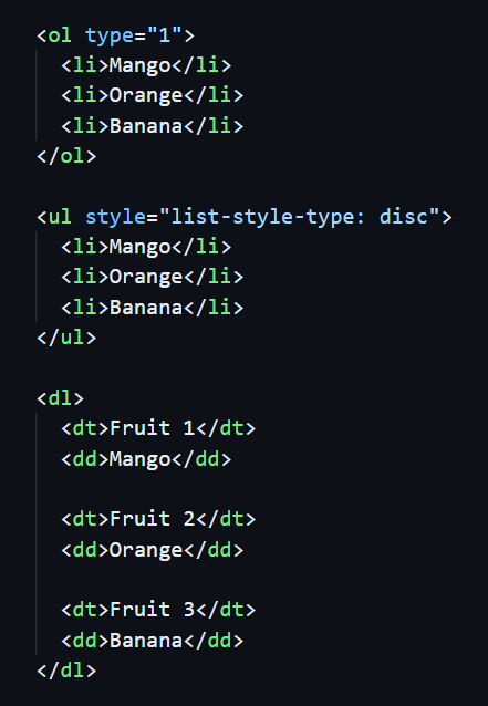 Example of list tags.